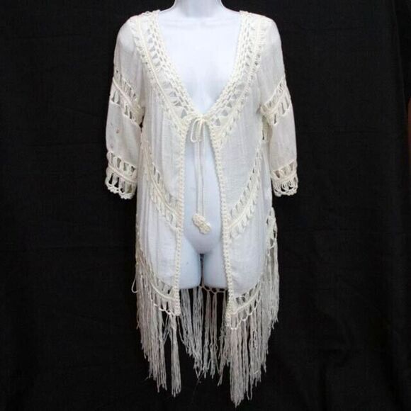Paradise USA 70s Style Hippie Boho Gypsy Festival Long Crochet Vest Fringes M/L - Picture 5 of 9